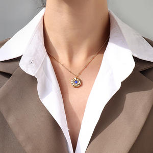 Nuovi Arrivi 18K Placcatura In Oro Casting Cerchio Delle Donne Collana Sostenibile Blu Opale <span class=keywords><strong>Gioielli</strong></span> In Pietra - Product Image 4