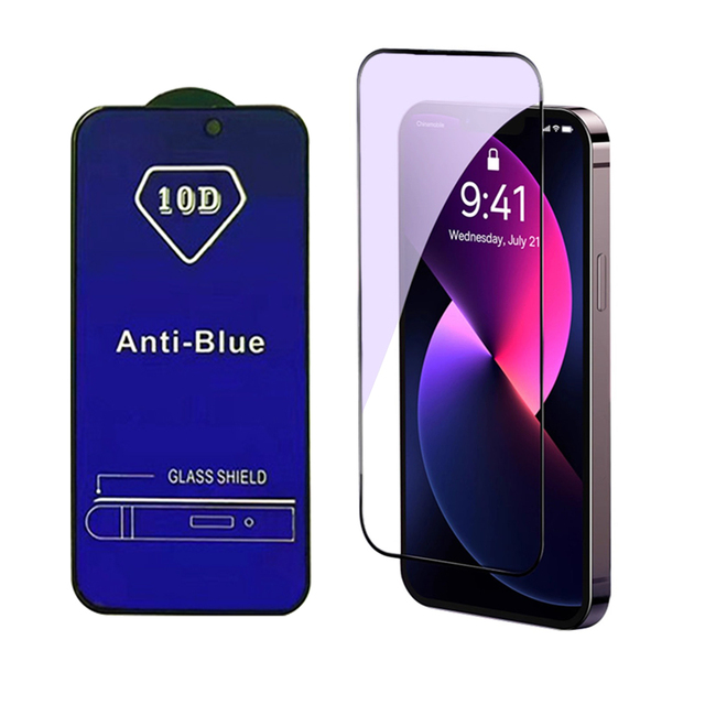 Factory Price Purple Anti Blue Light HD Tempered Glass Screen Protector for Iphone 16 15 14 13 Plus Pro Max