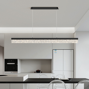 モダンな室内装飾ブラックアルミニウム長方形ロングシャンデリアライト白色アクリルLEDリニア天井ペンダント吊りランプ - Product Image 4