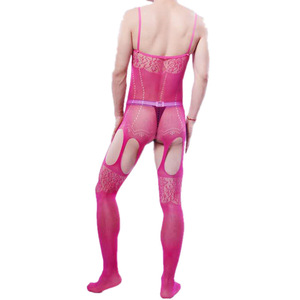 Combinaison sexy en résille pour homme, rose rouge, en spandex et polyester, tenue de danse exotique, coupe intégrale avec découpes sur les cuisses - Product Image 4