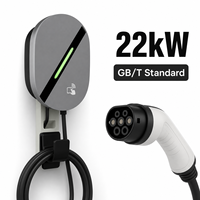Chargeur EV GB/T de qualité supérieure 22 kW 32A 3 phases, norme chinoise, borne de recharge murale avec écran LCD, NFC, WiFi, BT, charge EVSE à domicile 22 kW