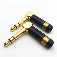 Conector YYTCG/OEM en Ángulo Recto de 6.35mm TRS, Jack Doble Estéreo de 90 Grados, Macho de 1/4 de Pulgada, para Soldar, Colorido, de Aleación de Zinc, Chapado en Oro y Cobre