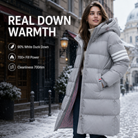 Manteau matelassé en duvet pour femme Signature, 90 % duvet de canard blanc, manches rayées, fentes latérales, idéal pour les événements du soir et les trajets quotidiens