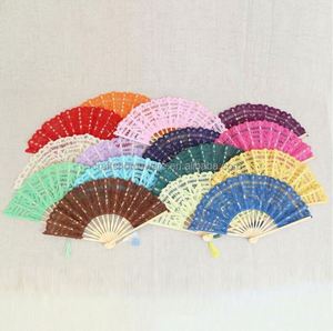 Abanico Plegable de Encaje de Algodón, Abanico de Mano Bordado para Novia, Varillas de Bambú para Decoración de Bodas, Fiestas, Baile, Estilo de Arte Folclórico - Product Image 3