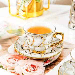 Ceramic Coffee <b>Cup</b> <b>Set</b> With Saucers Gold Plated Edge For Afternoon <b>Tea</b> Home Use - Product Image 3