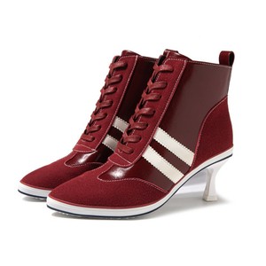 Stivaletti da Donna in Camoscio Verniciato Bordeaux con Lacci e Tacco a Rocchetto, Sneaker Boots con Strisce Bianche a Zigzag, Scarpe Casual alla Moda - Vendita all'Ingrosso - Product Image 4