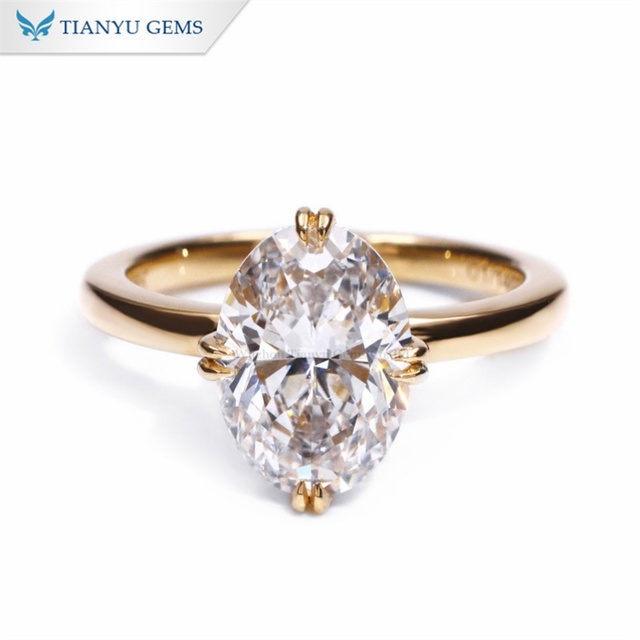 Tianyu Gems Oval 8*10mm 3ct Moissanite Diamond 10k 14k 18k Yellow Gold Solitaire and Hidden halo Engagement Rings