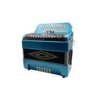 Accordéon diatonique professionnel JB3412C, 34 boutons, 12 basses, 3 registres, bleu métallisé, grille noire argentée, boutons blancs
