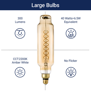 Vintage T80 T24 LED Edison <span class=keywords><strong>Ampoule</strong></span> 2 Pack E26 6.5W 300LM 2200K Ambre Décoratif Filament Lampe Pas De Scintillement pour La Maison Café Bar - Product Image 2