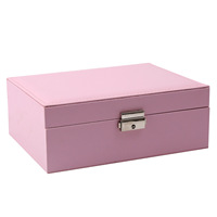 Boîte de rangement à bijoux rectangulaire double couche de style européen, haut de gamme, pour colliers et boucles d'oreilles, motif uni, boîte de luxe légère