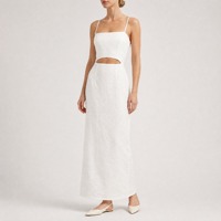 Robe longue en lin et coton blanc pour femme, bretelles spaghetti, col carré, taille découpée, style minimaliste, pour le quotidien