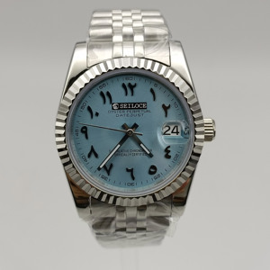 Reloj mecánico con caja de acero inoxidable de 36/39 mm, esfera con números arábigos y diseño de diente de perro, equipado con movimiento NH35. - Product Image 3