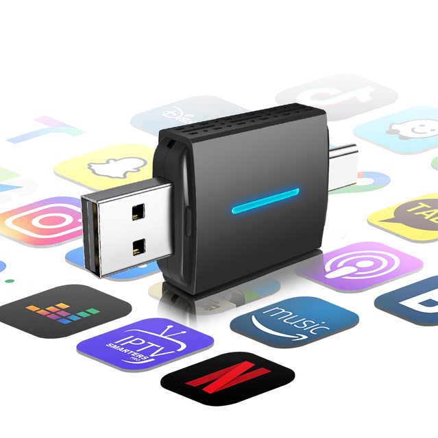 Universal Dual Interfaces USB & Type C Plug & Play 2-in-1 Carplay Dongle Compatible with iPhone Apple Carplay Android Auto