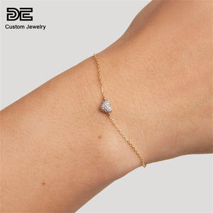 سوار DE بتصميم كلاسيكي على شكل قلب مطلي بالذهب عيار 18 قيراطًا، إسورة من الفضة الإسترليني عيار 925 بسلسلة رقيقة مرصعة بالعقيق والزركون للنساء - Product Image 2