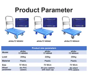 Tubo quadrato 250kg 72*48cm di alta qualità pieghevole portatile carrello di plastica Multi-funzionale popolare carrelli con 4in PVC ruota