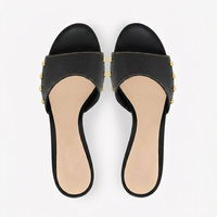 Sandales mules en cuir doré à clous pour femmes, bout ouvert, talon, à enfiler, décontractées ou habillées, vente en gros, personnalisables