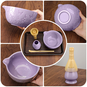 Juego de Té Matcha Japonés Tradicional de 4 Piezas, Tazón de Cerámica con Diseño de Mariposa, Batidor de PP, Porcelana, Ceremonia, Tazón Morado - Product Image 4