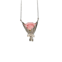 Collier à clip ouvrable en forme de bouquet de fleurs, plaqué argent, pendentif rose interactif, bijoux créatifs interactifs, cadeau de la Saint-Valentin