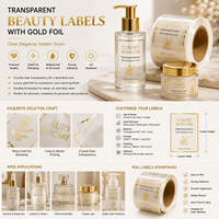 Étiquettes transparentes personnalisées imperméables, autocollants cosmétiques en feuille d'or, étiquettes d'emballage transparentes en PET haute brillance pour flacon de sérum, pot, tube