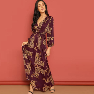 Venta al por mayor de moda vestido de falda de algodón de las mujeres, ropa casual oem damas maxi Vestido de manga larga - Product Image 1