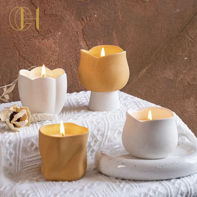 Jarra de cerâmica para velas C&H, feita sob medida, minimalista, flor, cores pastel, jarra de cerâmica