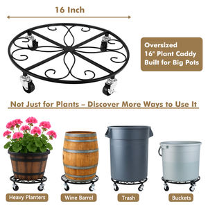 Chariot à plantes robuste en fer avec roues - Support de jardin pour plantes et roulettes avec trous de drainage - Product Image 3