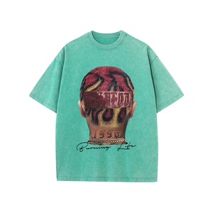 Camiseta de algodón 100% lavada con ácido Retro para hombre, estilo Hip Hop de calle alta de alta calidad, manga corta de gran tamaño, fábrica de secado rápido - Product Image 6