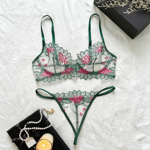 US Warehouse Drops hipping Damen Sexy Spitze Blumen Dessous BH-Set Elegante Mode Transparente Exotische Unterwäsche Höschen Set - Product Image 3