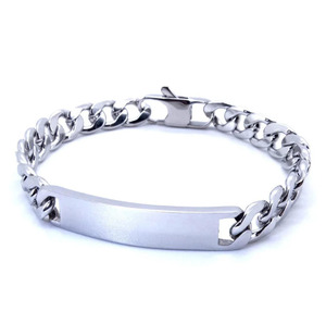 Bracelet en acier inoxydable inaltérable, personnalisable avec <span class=keywords><strong>gravure</strong></span> de nom/texte, avec barre vierge à graver, chaîne maille cubaine large pour homme - Product Image 1