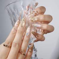 Offre Spéciale – Ongles à Presser en Acrylique Rose Nude Doré Effet Miroir 3D Métallisé et Perle, Forme Amande, 10 Pièces, Vente en Gros, Personnalisables