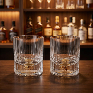 Juego de 2 Vasos de Cristal Ecológicos de Lujo con Borde Dorado, Diseño Moderno y Decoración en Lámina de Oro de 24K - Product Image 3