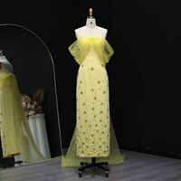 Robe de soirée élégante Lsz018 à épaules dénudées avec cape, ornée de cristaux et de perles, longueur cheville, pour femmes, pour mariage et fêtes, Jancember