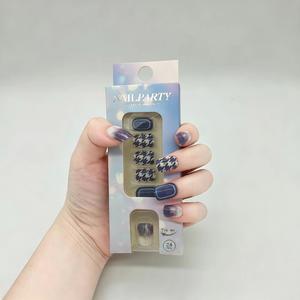 24 faux <span class=keywords><strong>ongles</strong></span> à presser, <span class=keywords><strong>bleu</strong></span> <span class=keywords><strong>marine</strong></span> dégradé, motif pied-de-poule, couleur unie, design élégant semi-couvrant, qualité salon, pour - Product Image 1
