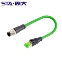 موصل إيثرنت M12 إلى M12 مقاوم للماء، كابل شبكة M12 إلى RJ45 Cat5، موصل ذكر 4 سنون بزاوية مستقيمة أو قائمة بزاوية قائمة، 1 متر 5 متر 10 متر