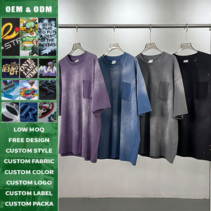 เสื้อยืดแขนสั้นผ้าฝ้ายนุ่มระบายอากาศดี สั่งทำขายส่ง แฟชั่นทันสมัย ลุคทำสีซีดขาดๆ มีกระเป๋า ซักแบบสเปรย์ - Product Image 1