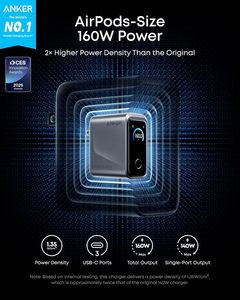 อะแดปเตอร์ชาร์จ Anker Prime 160W GaN ชาร์จเร็ว 3 พอร์ต พร้อมหน้าจอแสดงผลอัจฉริยะ ควบคุมด้วยระบบสัมผัส ช่องเสียบ USB-C  กำลังไฟสูงสุด 140W ต่อพอร์ตเดียว - Product Image 2
