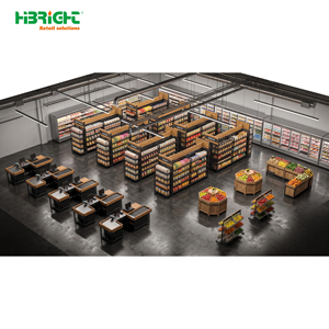 Étagères de supermarché à grain de bois, présentoirs de vente au détail, ensemble d'étagères gondoles pour l'aménagement des allées de magasin d'alimentation - Product Image 3