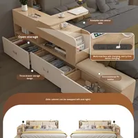 Lit Queen Size Moderne avec Tiroir de Rangement Multifonctionnel et Armoire Latérale, Design de Boîte Haute, Pliable, Doux