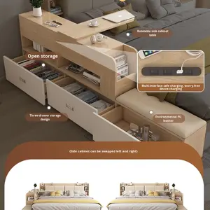 Lit Queen Size Moderne avec Tiroir de Rangement Multifonctionnel et <span class=keywords><strong>Armoire</strong></span> Latérale, Design de Boîte Haute, Pliable, Doux - Product Image 2