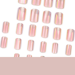 Ongles Courts Carrés Effet Miroir Rose Aurore Chromé, <span class=keywords><strong>Faux</strong></span> Ongles Holographiques Scintillants Nude, Design pour Doigts, Matériau PMMA, Couverture Complète - Product Image 4
