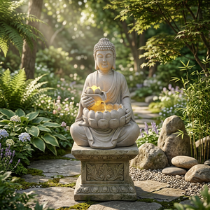 <span class=keywords><strong>Grande</strong></span> <span class=keywords><strong>Fontaine</strong></span> de Jardin Extérieure avec Statue de <span class=keywords><strong>Bouddha</strong></span> et Réservoir Flottant, Design en Résine Faite à la Main et Étanche - Product Image 1