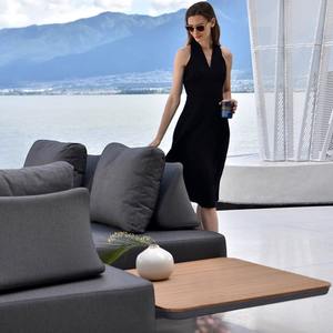 Ensemble de canapés en teck d'extérieur en forme de L avec structure en aluminium résistant aux intempéries, meubles de jardin - Product Image 5