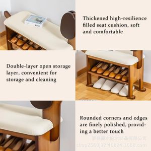 Wooden Dog Shaped <b>Shoe</b> Changing Stool With <b>Storage</b> For Home Use Children Adults Elderly - Product Image 4