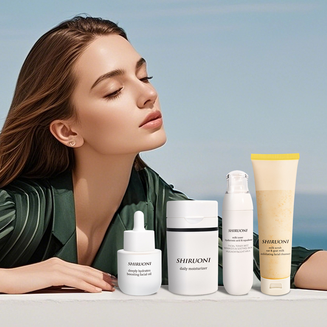 Private Label Facial Oil Toner Cleanser Goat Milk Cream Lightening Cleansing Anti Aging Brightening Skin Care Set