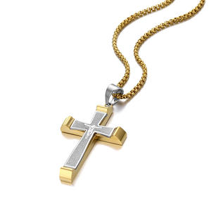 Collar con Colgante de Cruz Dorada, Crucifijo, Cruz de Jesús, Colgantes de Acero Inoxidable Negro y Plateado de Alta Calidad para Hombre - Product Image 4