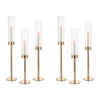 Nouveau Bougeoir Cylindrique Haut en Verre Hurricane, Noir et Or, Style Antique, pour Bougies Coniques, Idéal pour Mariage Romantique