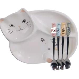 Assiette en céramique créative pour chat, en porcelaine, divisée, pour enfants, en forme d'animal de dessin animé, pour le petit-déjeuner - Product Image 5