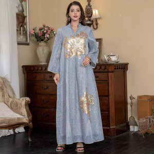 011 Robe musulmane saoudienne du Moyen-Orient <span class=keywords><strong>Abaya</strong></span> de robe de mode en dentelle brodée de Dubaï - Product Image 2