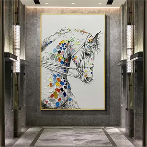 Pintura decorativa <span class=keywords><strong>de</strong></span> caballo grande pintada a mano, textura 3D, pintura colgante, arte <span class=keywords><strong>de</strong></span> pared, Animal, aceite divertido, pinturas <span class=keywords><strong>de</strong></span> caballos famosos - Product Image 3