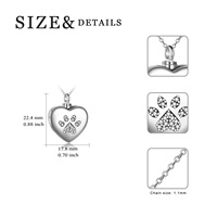 Bijoux fins, collier avec pendentif en forme de patte de chien et de cœur en argent sterling 925 personnalisé pour les cendres